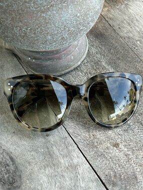 Celine Authentic Spotted Havana Sunglasses with Brown-Green Gradient Lenses